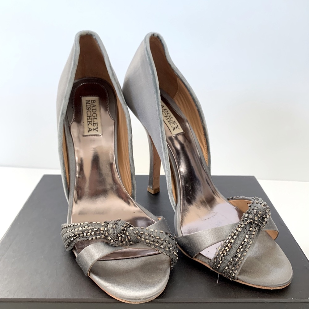 Badgley Mischka River Gray Bead Wedding Stillettos